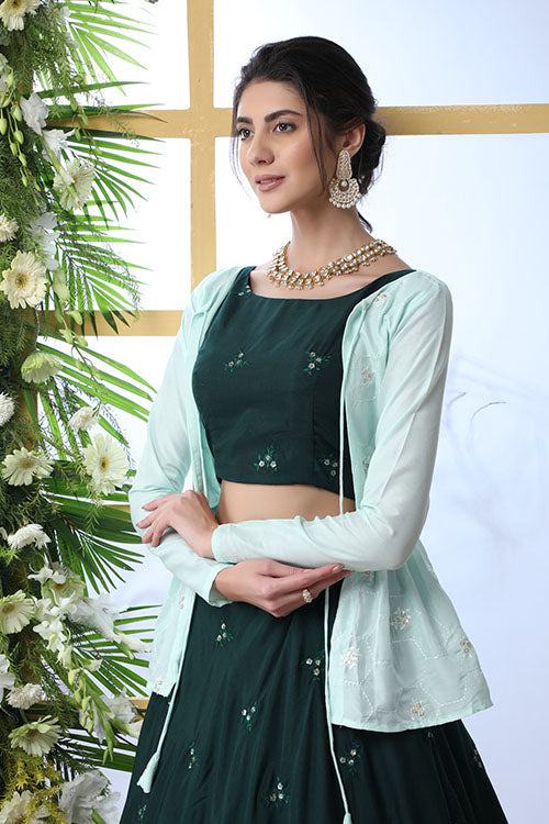 Exclusive Green Koti Style Stylish Embroidered Lehenga Choli Set ClothsVilla.com