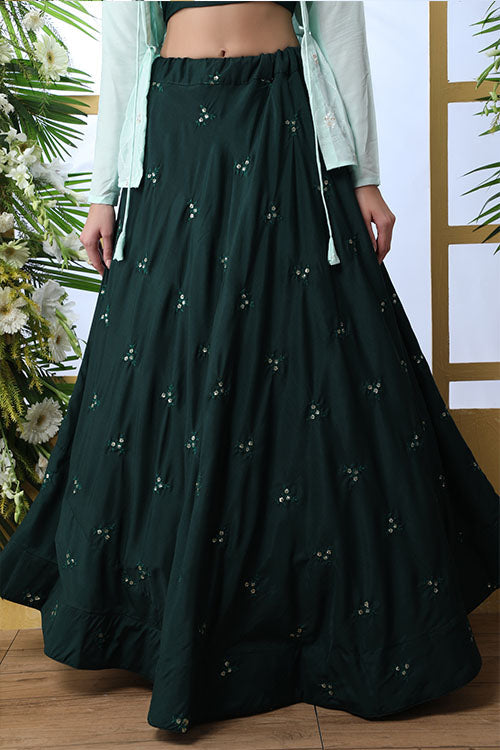 Exclusive Green Koti Style Stylish Embroidered Lehenga Choli Set ClothsVilla.com