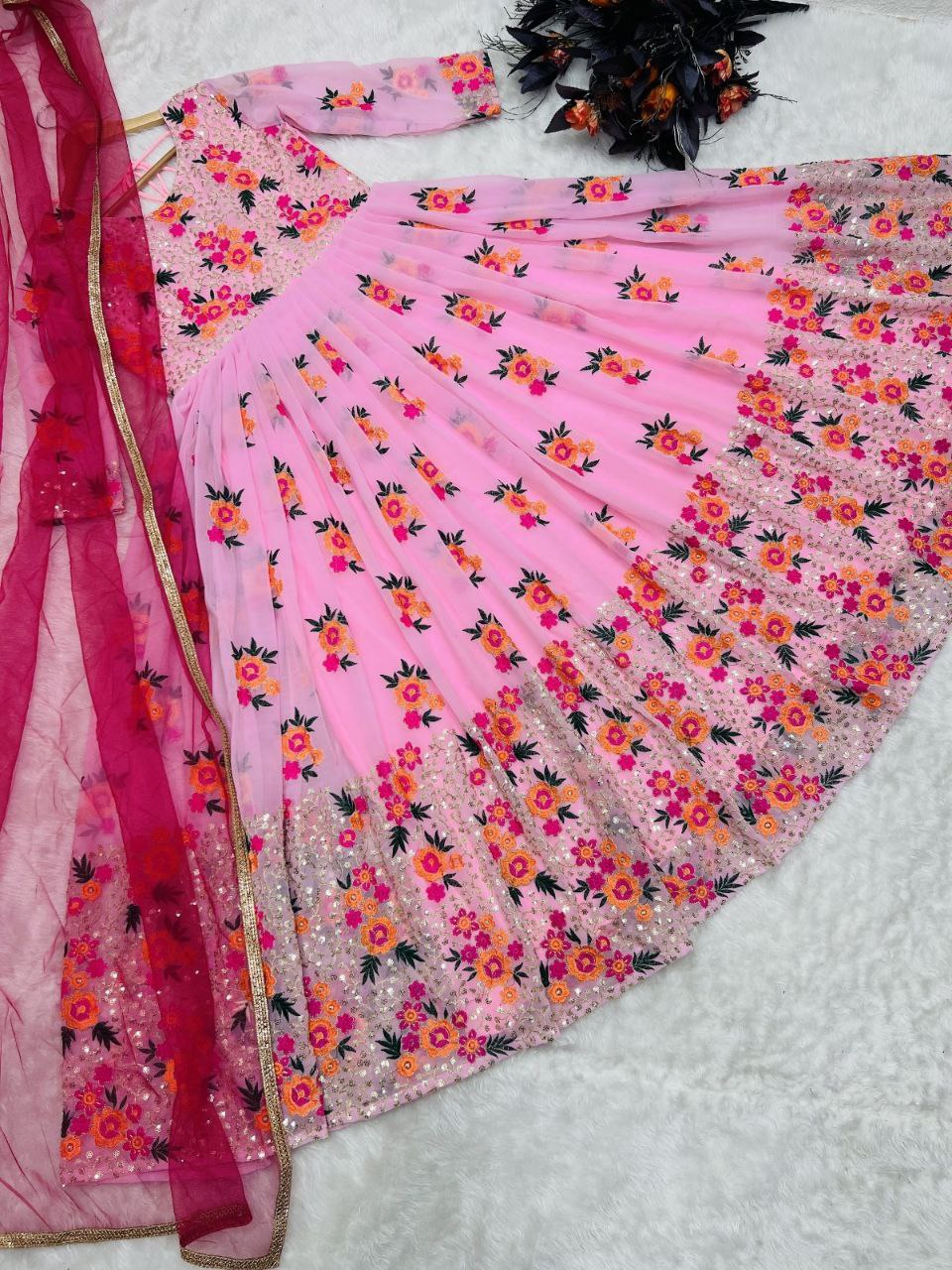 Exclusive Light Pink Color Embroidery With Moti Work Gown Clothsvilla