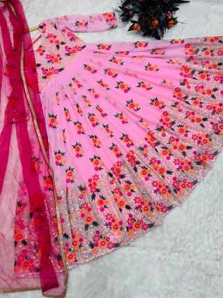 Exclusive Light Pink Color Embroidery With Moti Work Gown Clothsvilla