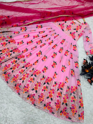 Exclusive Light Pink Color Embroidery With Moti Work Gown Clothsvilla