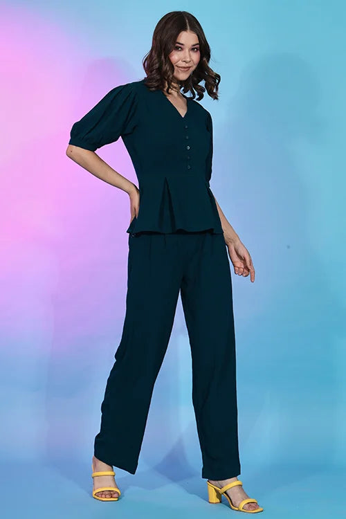 Exclusive New Pattern Teal Green Fancy Fabric Self Design Co-Ord Collection ClothsVilla.com
