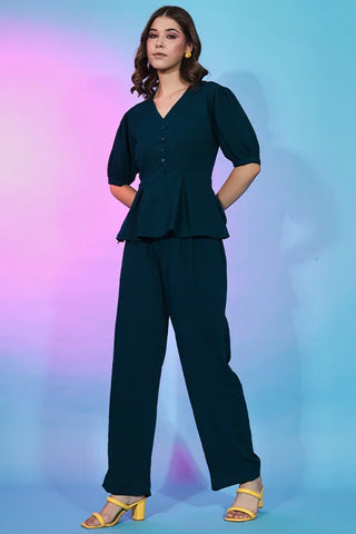 Exclusive New Pattern Teal Green Fancy Fabric Self Design Co-Ord Collection ClothsVilla.com