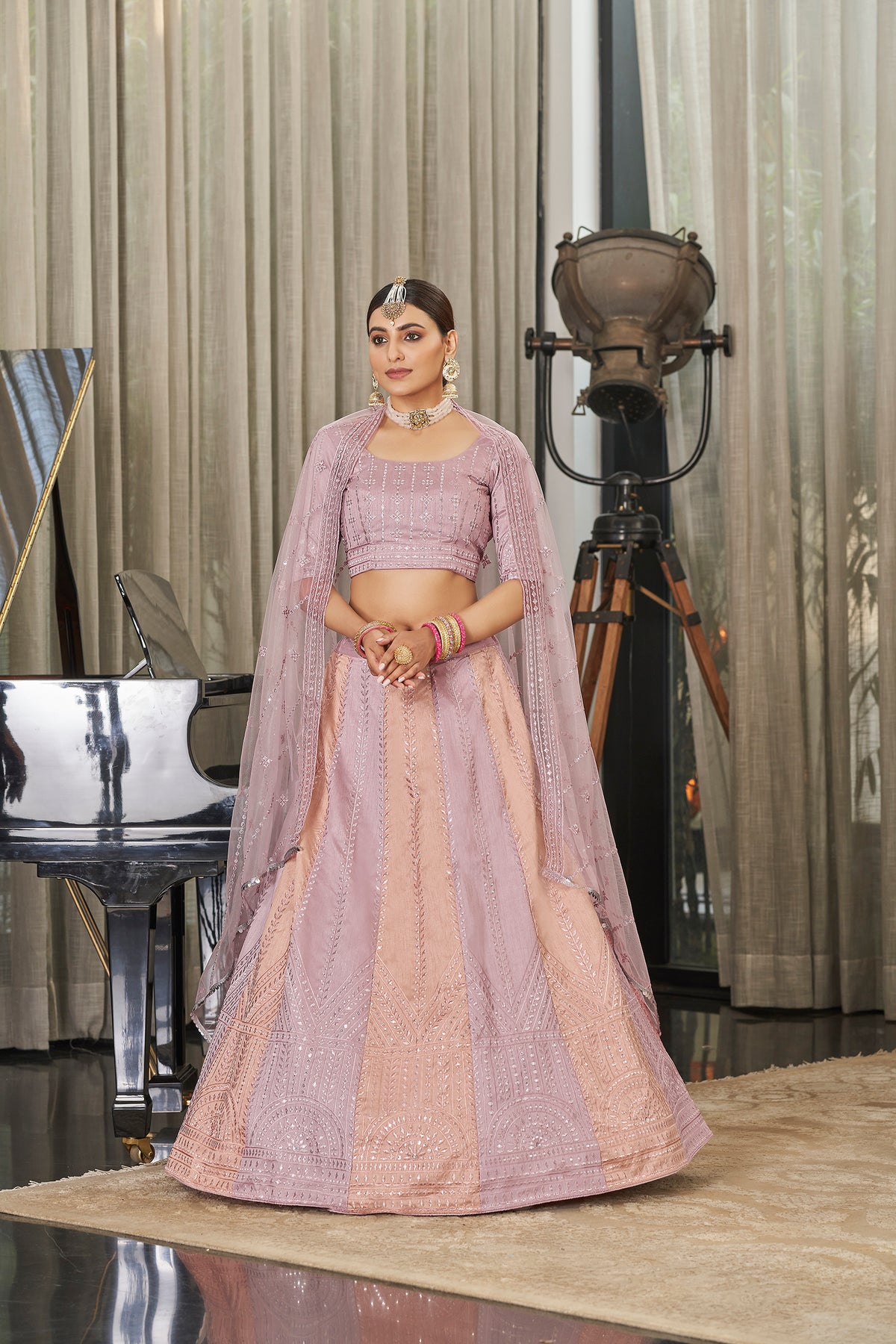 Exclusive Pink With Peach Color Sequence Embroidered Work Lehenga Choli Clothsvilla Main image