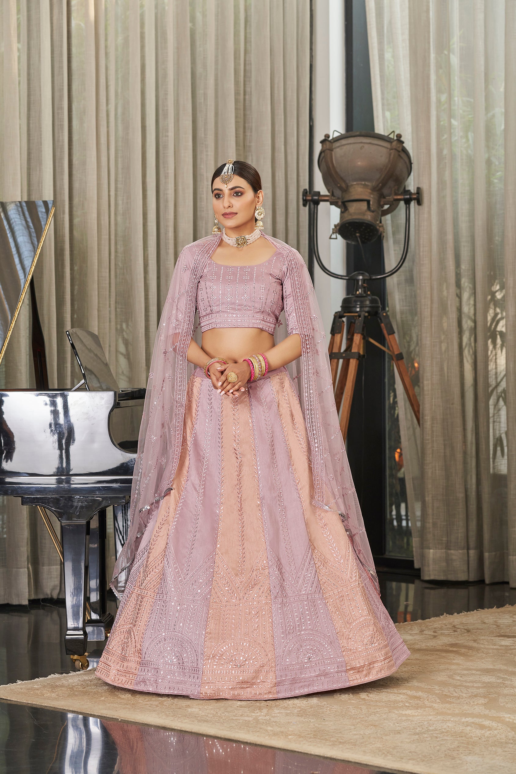 Exclusive Pink With Peach Color Sequence Embroidered Work Lehenga Choli Clothsvilla Main image