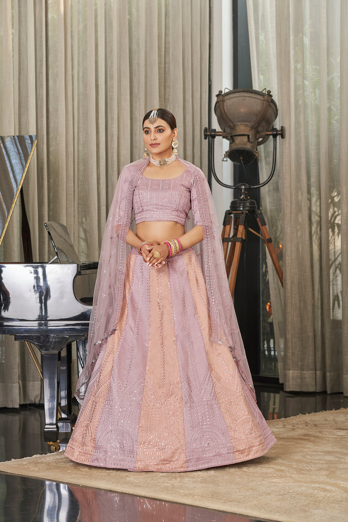 Exclusive Pink With Peach Color Sequence Embroidered Work Lehenga Choli Clothsvilla