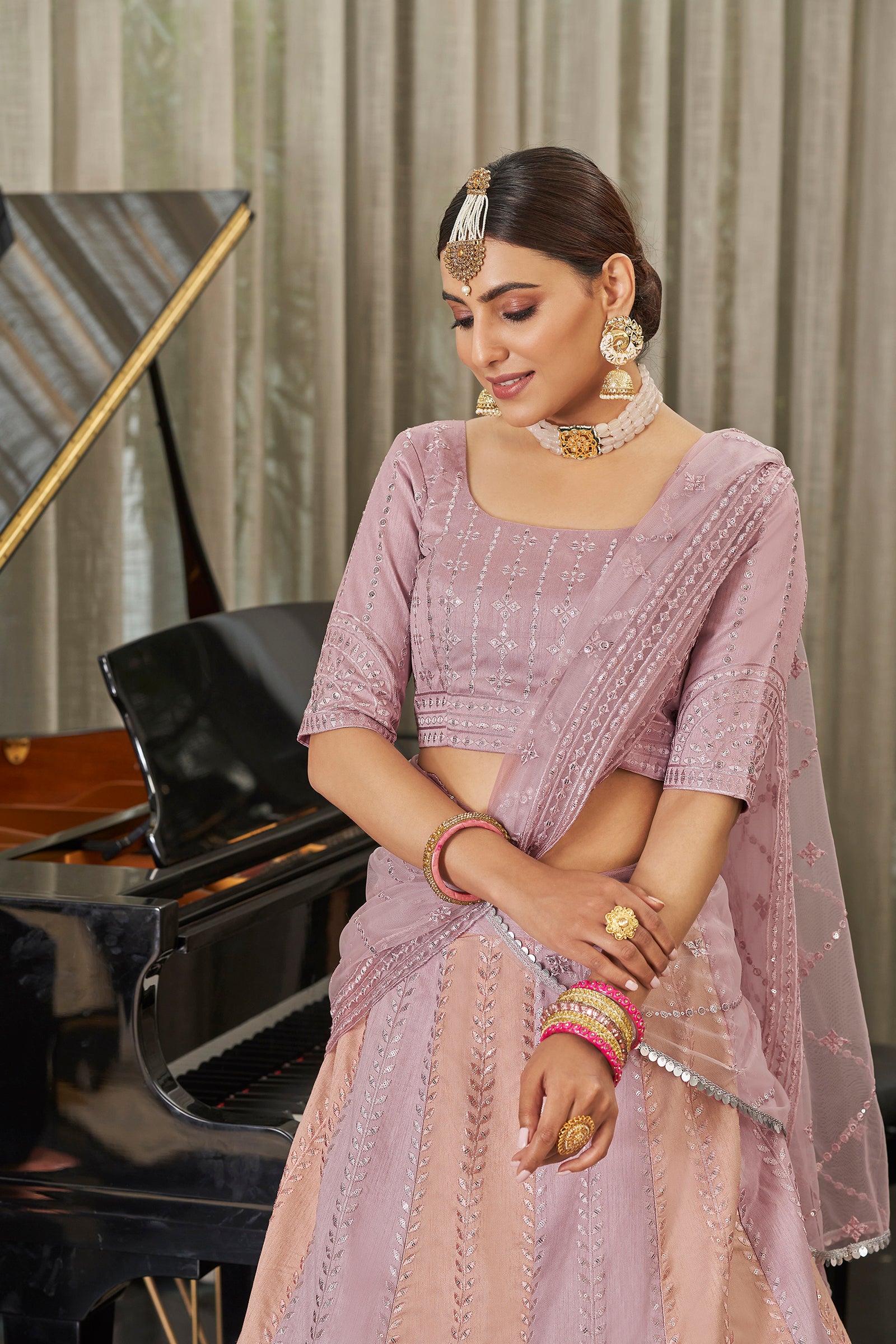 Exclusive Pink With Peach Color Sequence Embroidered Work Lehenga Choli Clothsvilla