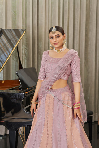 Exclusive Pink With Peach Color Sequence Embroidered Work Lehenga Choli Clothsvilla