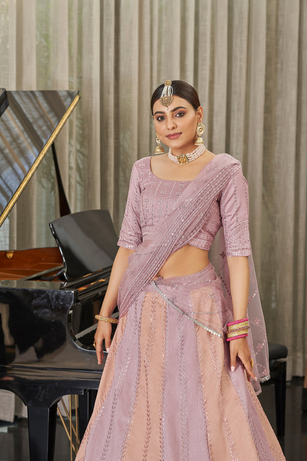 Exclusive Pink With Peach Color Sequence Embroidered Work Lehenga Choli Clothsvilla