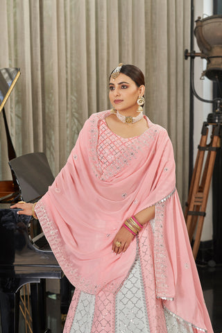 Exclusive Pink With Sky Color Sequence Embroidered Work Lehenga Choli Clothsvilla