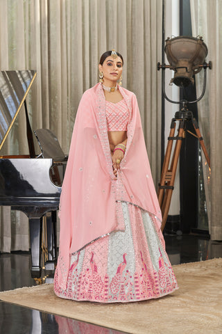 Exclusive Pink With Sky Color Sequence Embroidered Work Lehenga Choli Clothsvilla