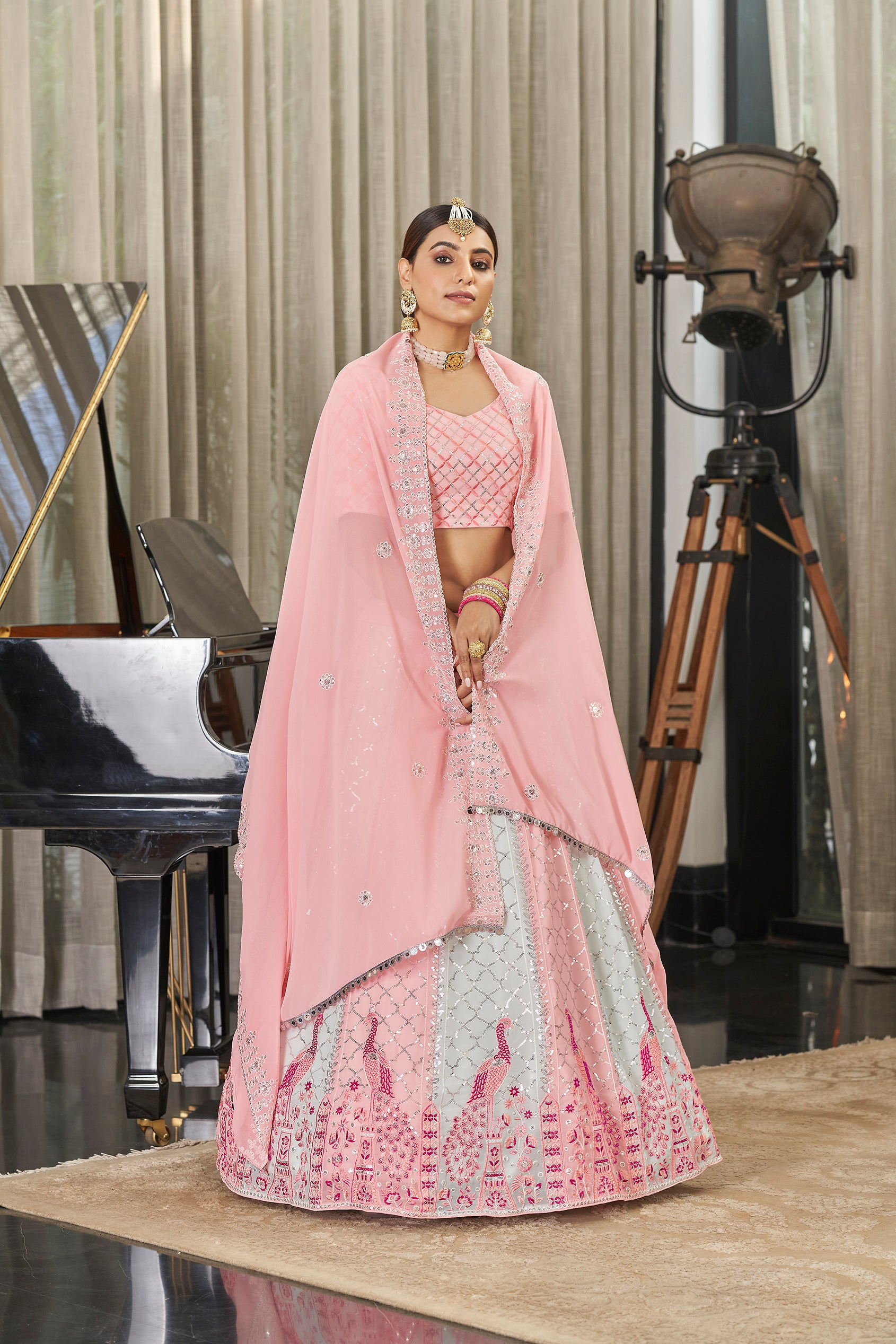 Exclusive Pink With Sky Color Sequence Embroidered Work Lehenga Choli Clothsvilla