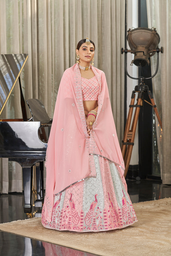 Exclusive Pink With Sky Color Sequence Embroidered Work Lehenga Choli Clothsvilla