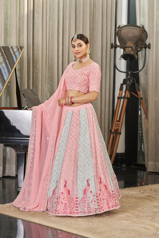 Exclusive Pink With Sky Color Sequence Embroidered Work Lehenga Choli Clothsvilla