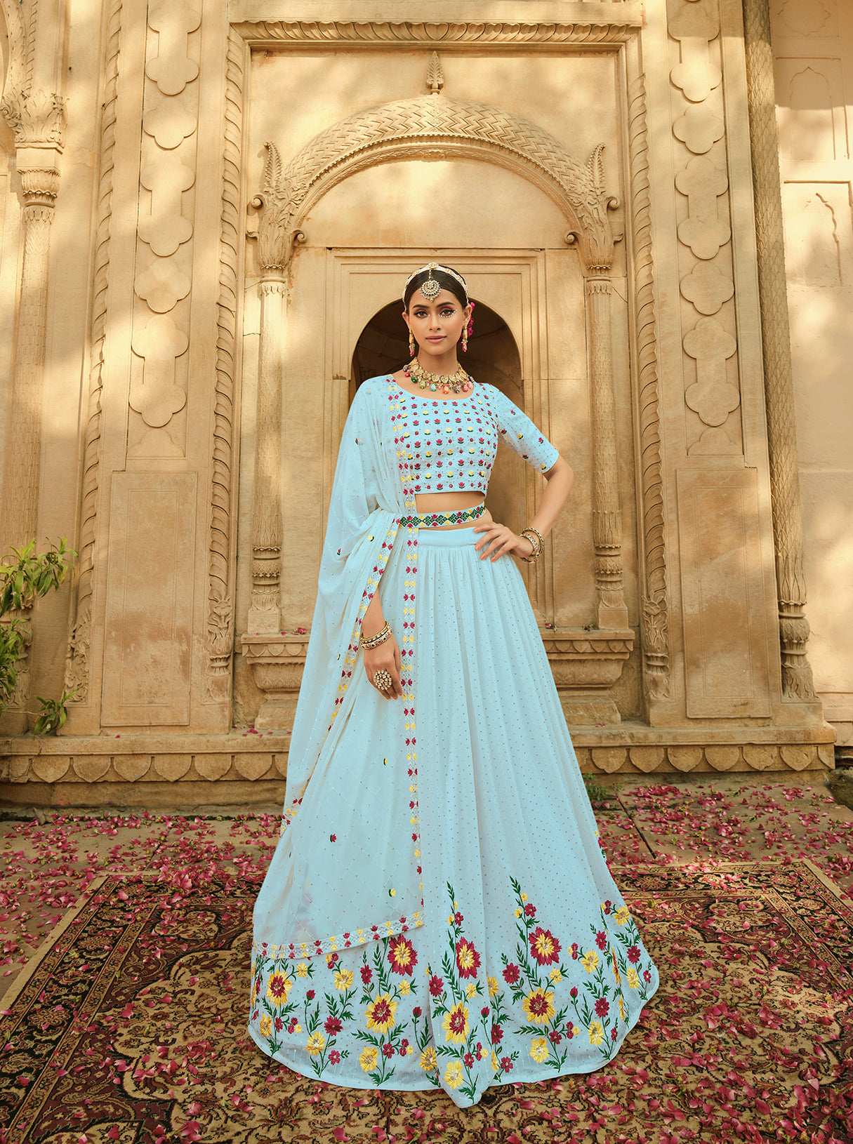 Exclusive Sky-Blue Color Thread Sequence Lehenga Choli Clothsvilla