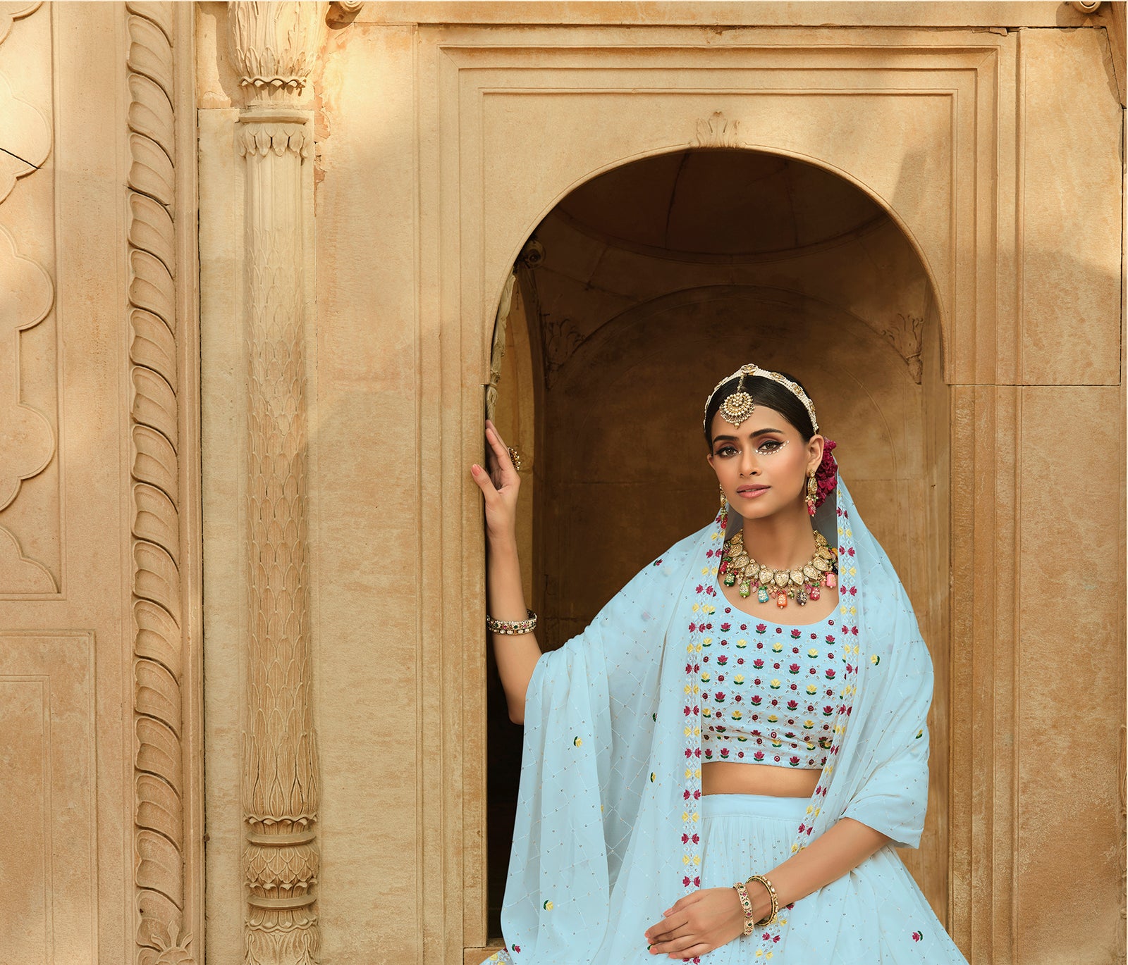 Exclusive Sky-Blue Color Thread Sequence Lehenga Choli Clothsvilla