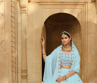 Exclusive Sky-Blue Color Thread Sequence Lehenga Choli Clothsvilla