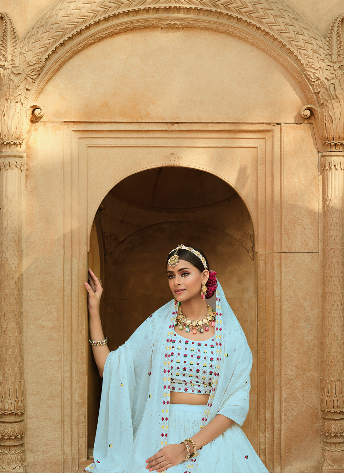 Exclusive Sky-Blue Color Thread Sequence Lehenga Choli Clothsvilla