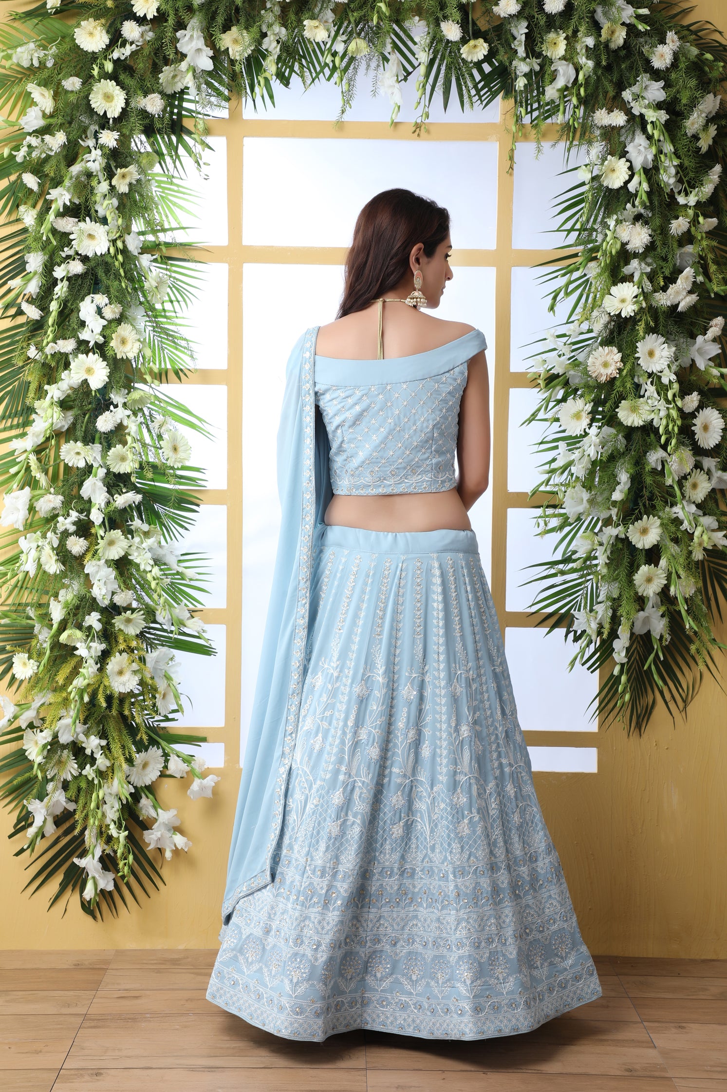 Exclusive Sky Blue Georgette Lehenga Choli - Chain Stitch And Sequence Work With Heavy Georgette Dupatta For Women ClothsVilla