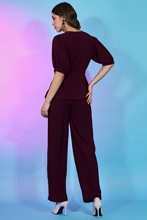 Exclusive Trendy Wear Maroon Fancy Fabric Self Design Co-Ord Set ClothsVilla.com