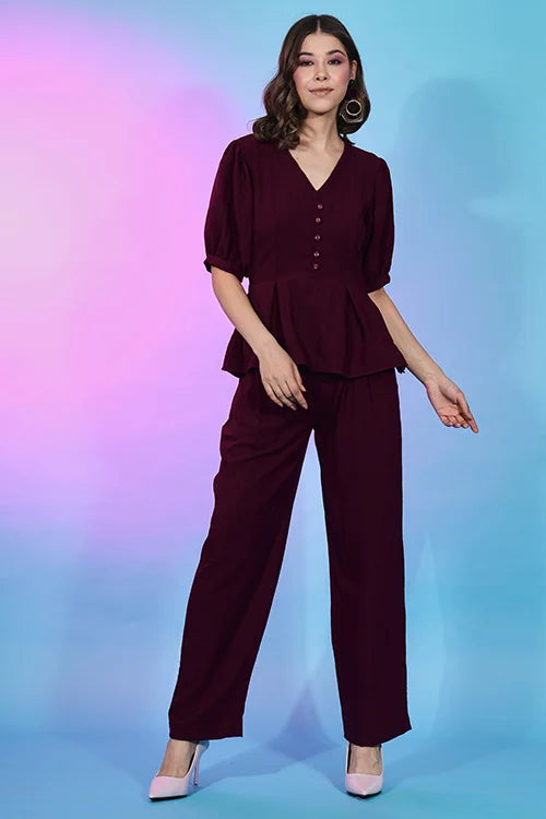 Exclusive Trendy Wear Maroon Fancy Fabric Self Design Co-Ord Set ClothsVilla.com