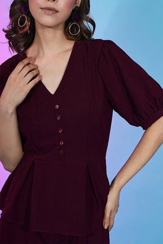 Exclusive Trendy Wear Maroon Fancy Fabric Self Design Co-Ord Set ClothsVilla.com