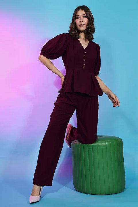 Exclusive Trendy Wear Maroon Fancy Fabric Self Design Co-Ord Set ClothsVilla.com Main image