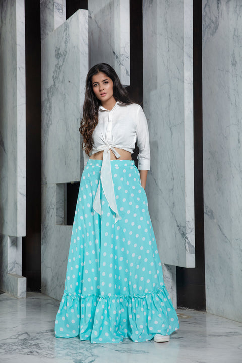 Exclusive White Color Rayon Fabric Party Wear Indo Western Top And Printed Skirt ClothsVilla Main image