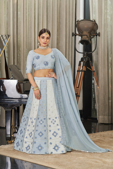Exclusive White With Sky Color Sequence Embroidered Work Lehenga Choli Clothsvilla Main image