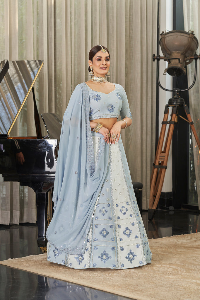 terrifying Sky Blue and off White Colour party wear lehenga with heavy  embroidery - Zikimo.com - Original Indian Bridal Lehengas Collection