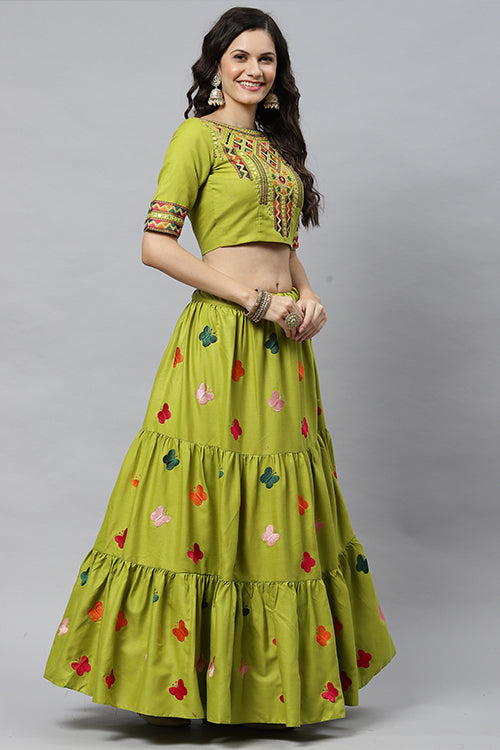 Exclusive Cotton Multi Embroidered Work Lehenga ClothsVilla.com