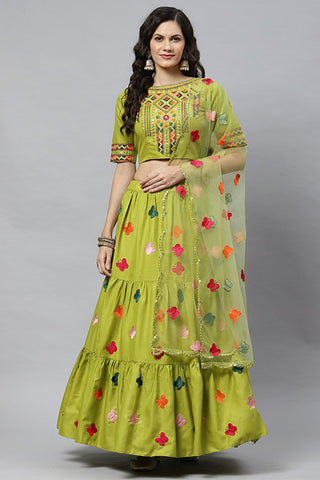 Exclusive Cotton Multi Embroidered Work Lehenga ClothsVilla.com