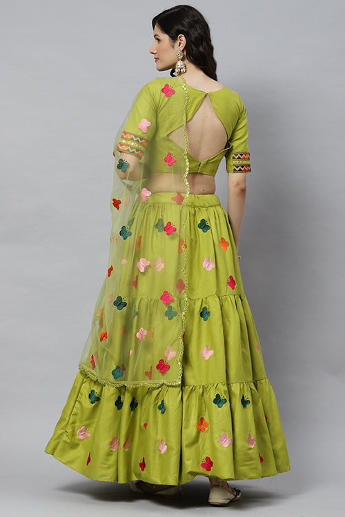 Exclusive Cotton Multi Embroidered Work Lehenga ClothsVilla.com