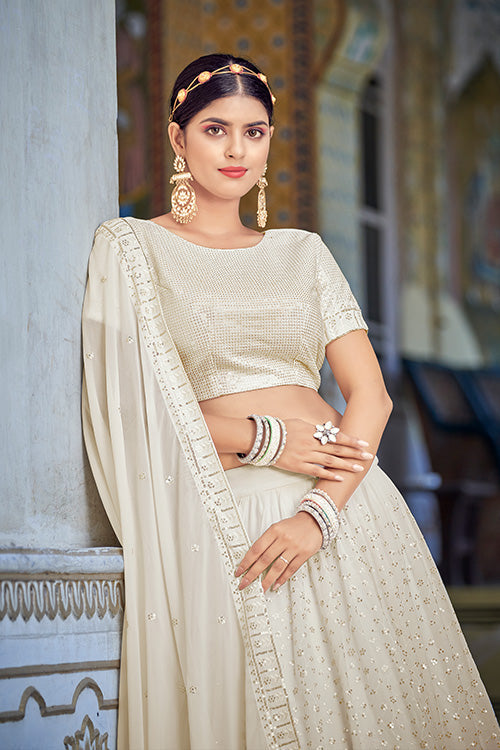 Exclusive Designer Party Wear White Color Silk Lehenga Choli Collection ClothsVilla.com