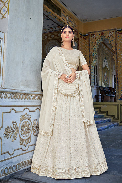 Exclusive Designer Party Wear White Color Silk Lehenga Choli Collection ClothsVilla.com