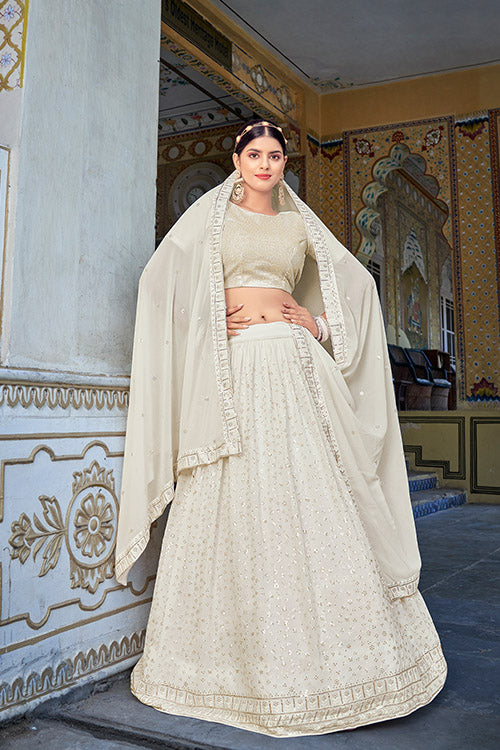 Exclusive Designer Party Wear White Color Silk Lehenga Choli Collection ClothsVilla.com