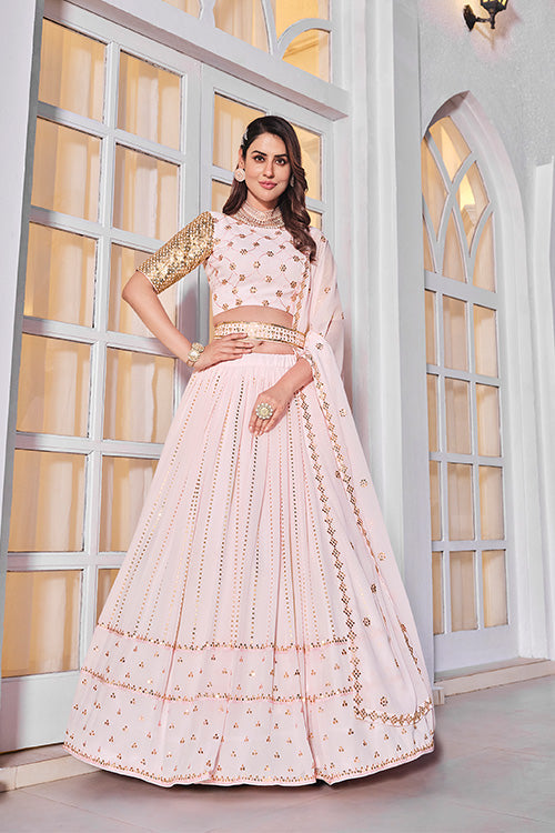 Exclusive Designer Pink Georgette Embroidered Work Lehenga Choli Collection ClothsVilla.com