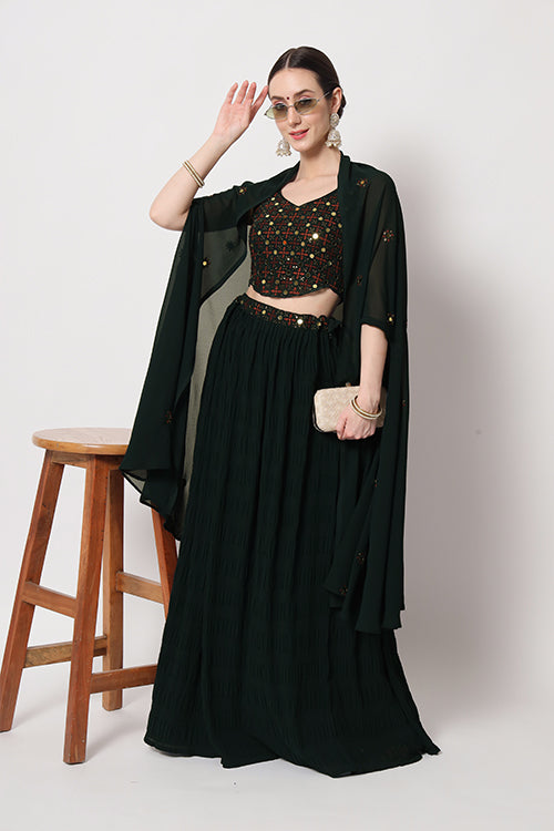 Exclusive Green Georgette Crush Pattern On Lehenga Choli ClothsVilla.com