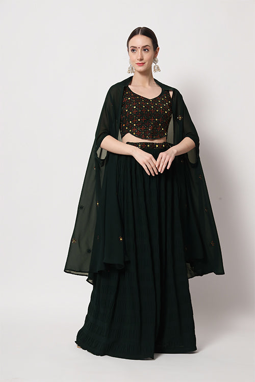 Exclusive Green Georgette Crush Pattern On Lehenga Choli ClothsVilla.com