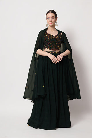 Exclusive Green Georgette Crush Pattern On Lehenga Choli ClothsVilla.com