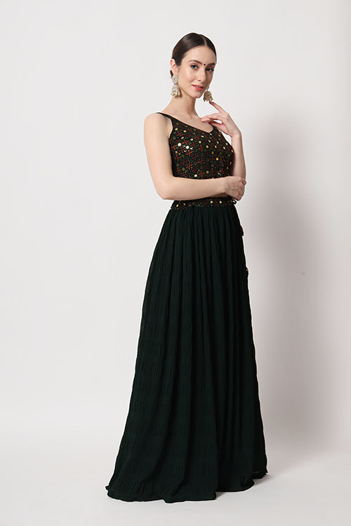 Exclusive Green Georgette Crush Pattern On Lehenga Choli ClothsVilla.com