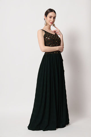 Exclusive Green Georgette Crush Pattern On Lehenga Choli ClothsVilla.com