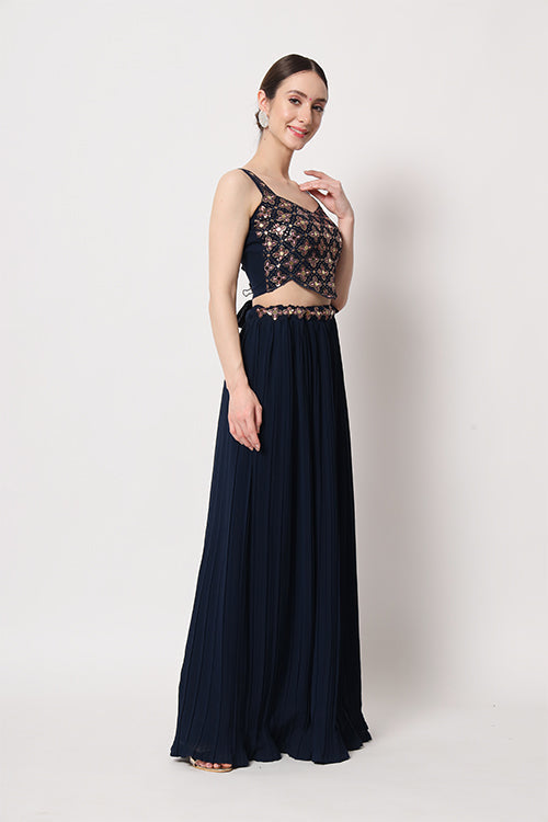 Exclusive Navy Georgette Crush Pattern On Lehenga Choli ClothsVilla.com