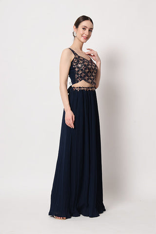 Exclusive Navy Georgette Crush Pattern On Lehenga Choli ClothsVilla.com