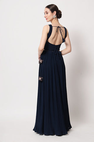 Exclusive Navy Georgette Crush Pattern On Lehenga Choli ClothsVilla.com