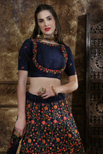Load image into Gallery viewer, Exotic Navy Blue Colored Party Wear Floral Embroidered Silk Lehenga Choli ClothsVilla