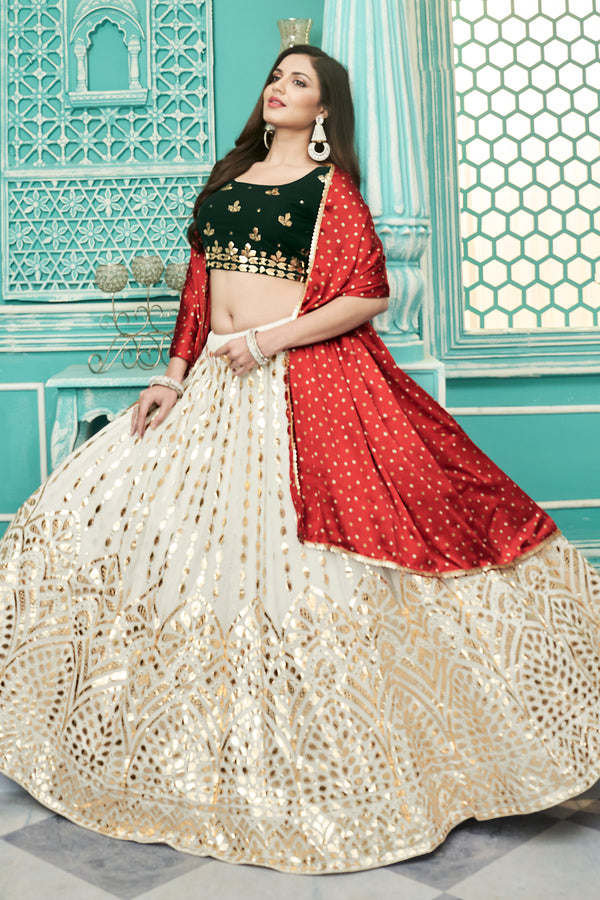 Fabulous Off-White Gota Patti Embroidered Georgette Party Wear Lehenga Choli ClothsVilla