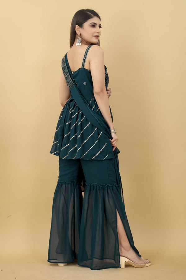 Fabulous Teal Blue Color Party Wear Sharara Suit Clothsvilla