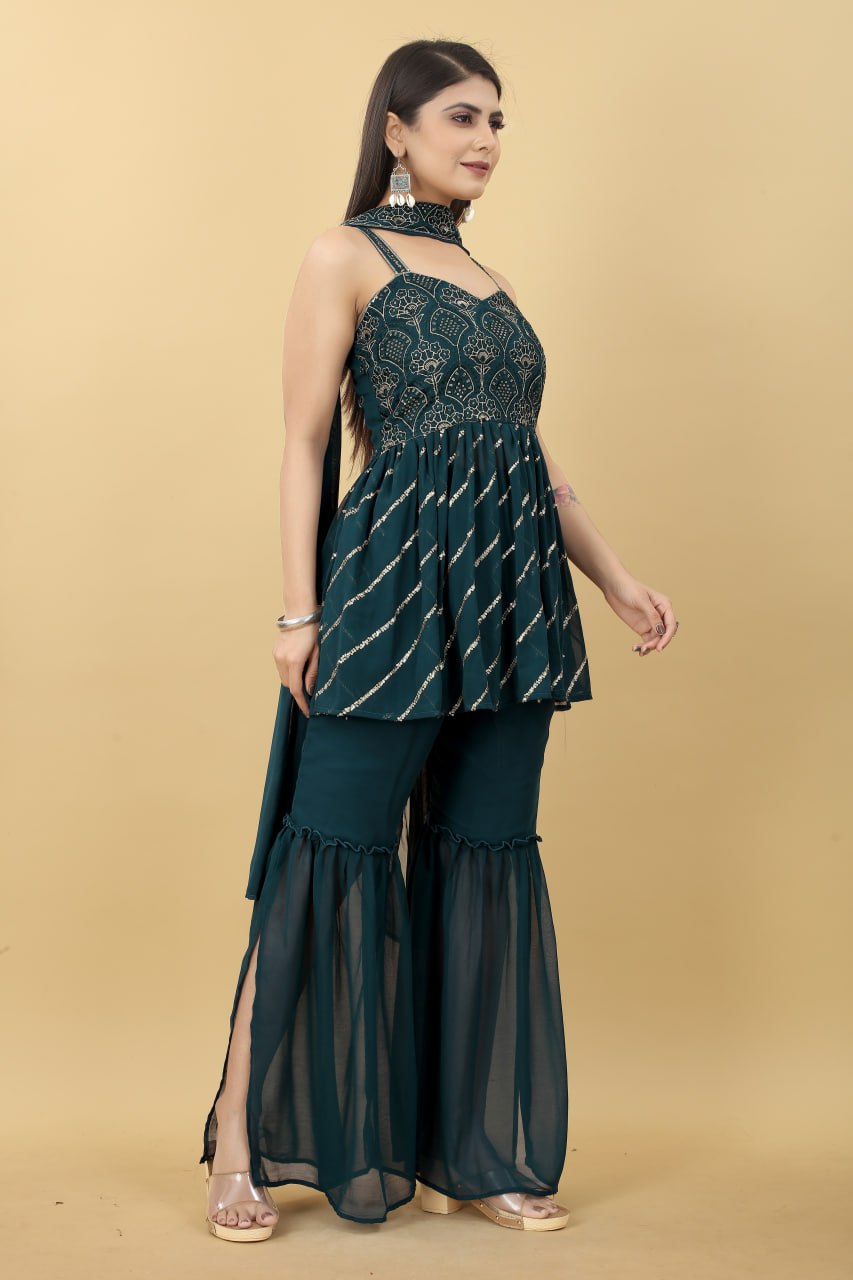 Fabulous Teal Blue Color Party Wear Sharara Suit Clothsvilla