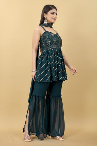Fabulous Teal Blue Color Party Wear Sharara Suit Clothsvilla